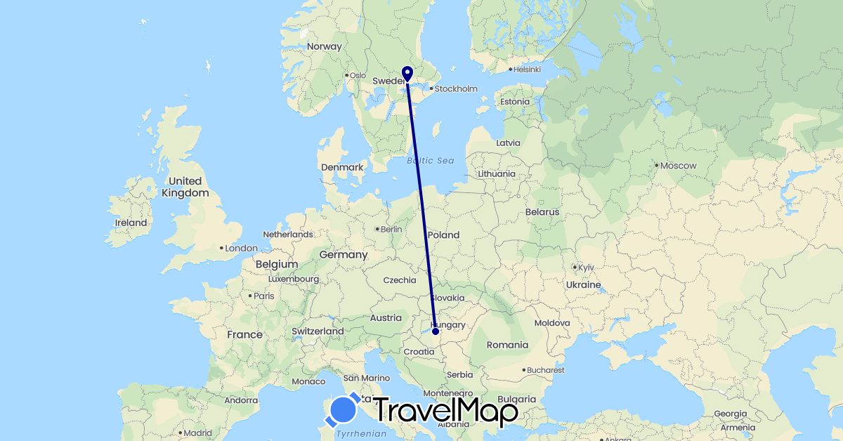TravelMap itinerary: driving in Hungary, Sweden (Europe)